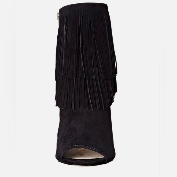 Sam Edelman Arizona fringe Booties peep toe black womens size 8 - Picture 3 of 16